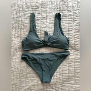 Tie front scoop bikini top & high leg cheeky bikini bottom